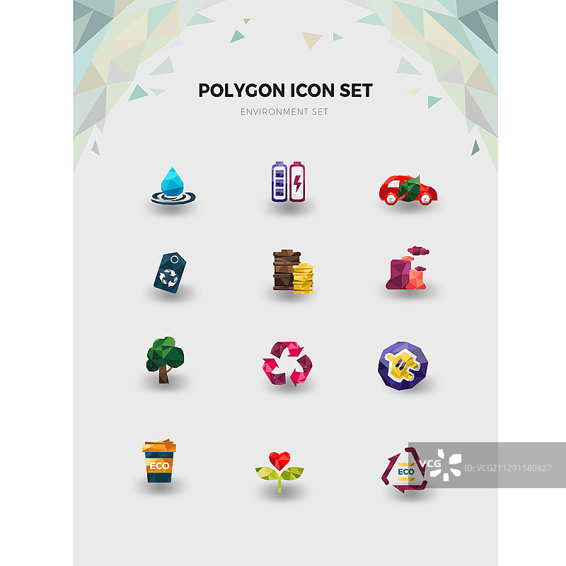 生态友好型可再生能源多边形矢量图标集图片素材