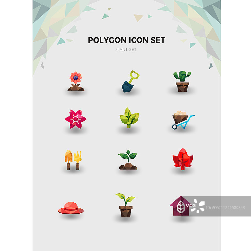 植物多边形矢量图标集图片素材
