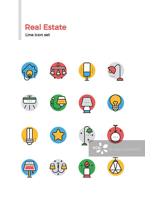 房地产主题线条彩色图标集图片素材
