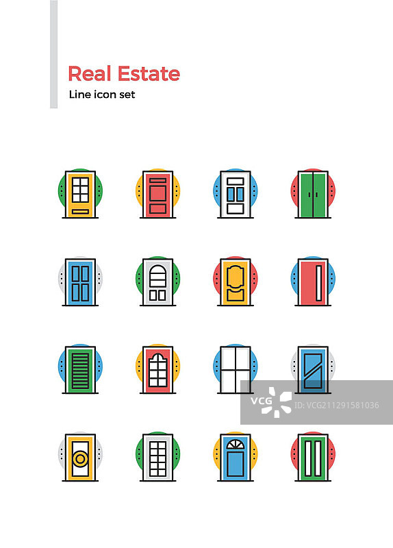 房地产主题线条彩色图标集图片素材