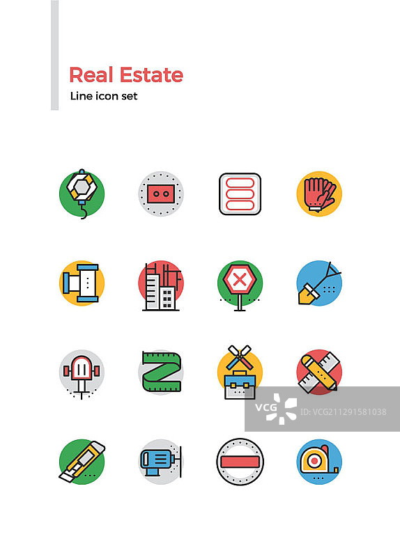 房地产主题线条彩色图标集图片素材