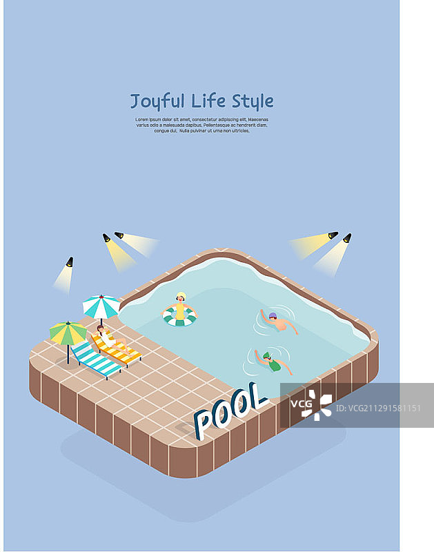 2.5D矢量图：人们在室内游泳池游泳图片素材