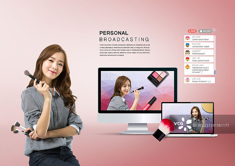 网络视频明星与电脑笔记本合成图片素材