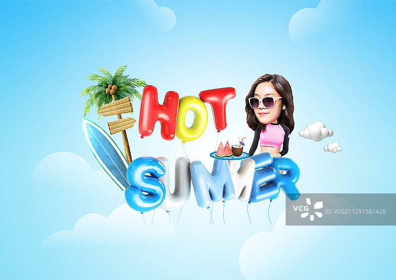 海滩比基尼女人的合成图片素材