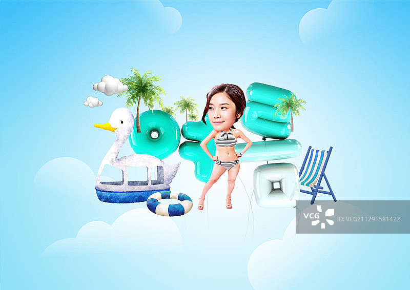 海滩比基尼女人的合成图片素材