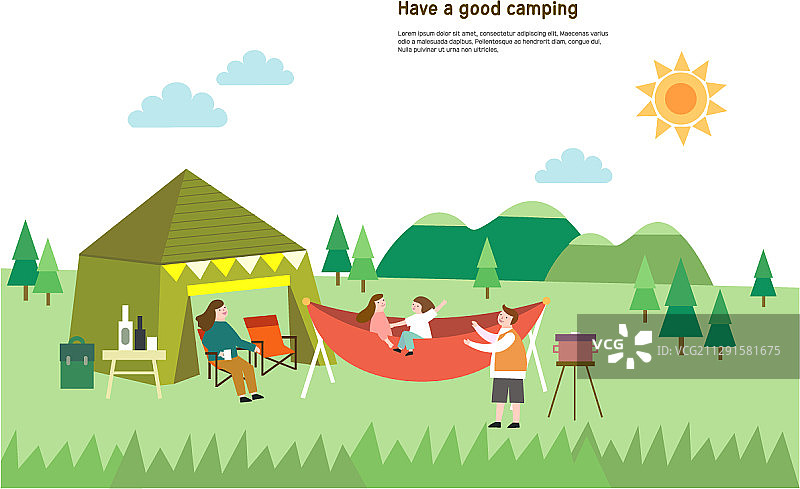 白天的露营主题矢量插画图片素材