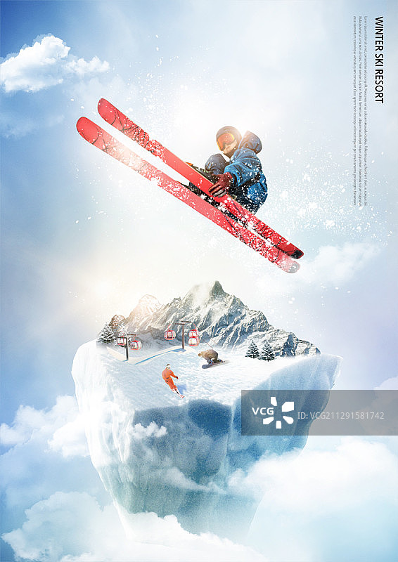 雪山冬季运动合成图图片素材