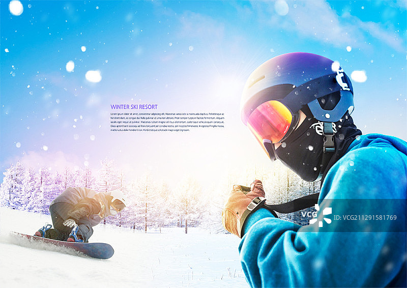 雪山冬季运动合成图图片素材