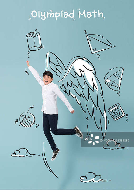 数学竞赛：跳跃男孩素描图片素材