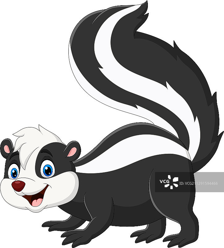 卡通快乐臭鼬在白色背景上图片素材