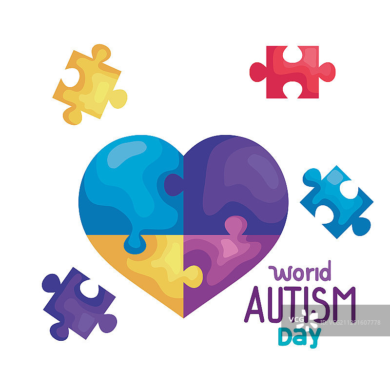 世界自闭症日与心形拼图碎片图片素材
