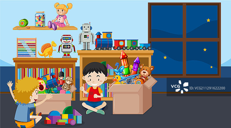 两男孩房间玩耍场景图片素材
