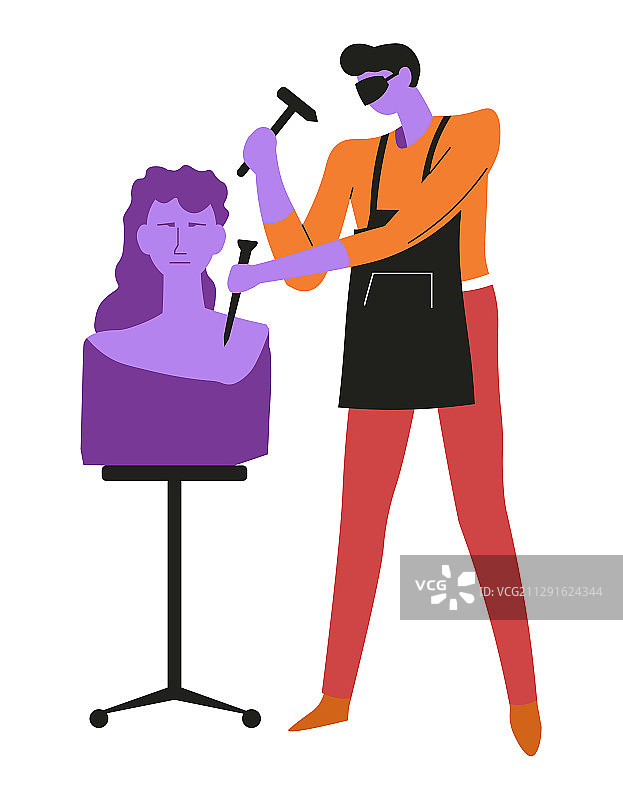 雕塑家创作女性雕塑艺术品图片素材