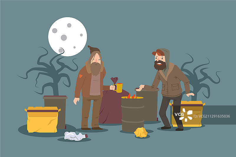 夜晚街头的流浪汉图片素材