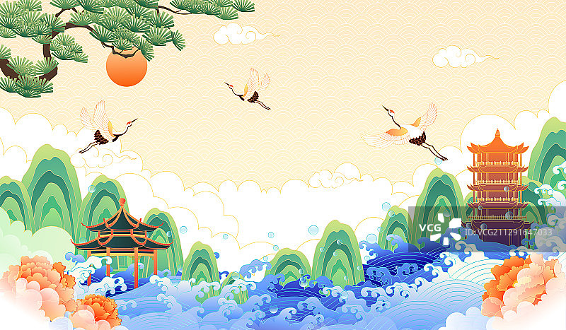 中国风国潮风景矢量插画图片素材