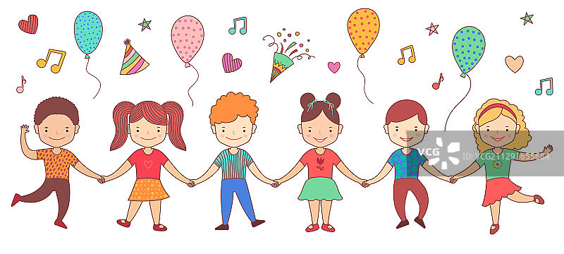 手拉手的快乐儿童图片素材