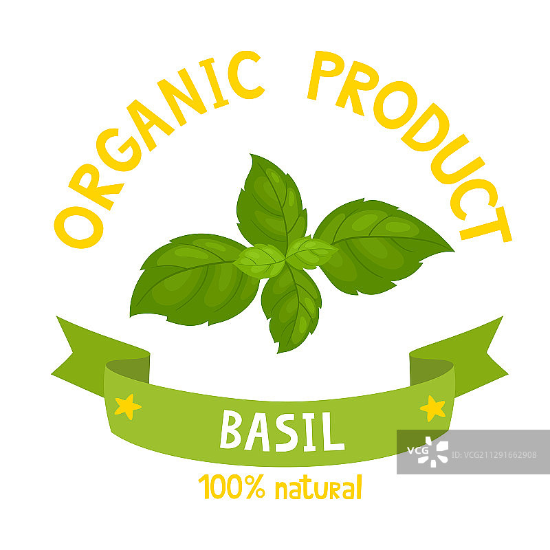 新鲜绿色罗勒有机草本徽章图片素材