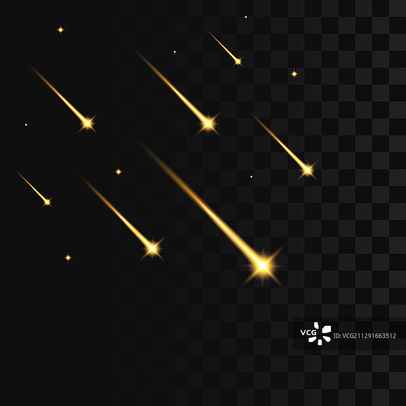 透明背景上的金色流星雨图片素材