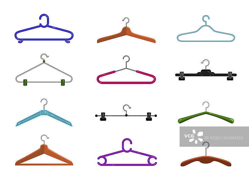 金属、塑料和木制衣架套装图片素材