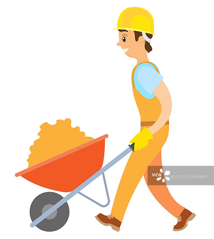 手推车上载着建筑材料的人员图片素材