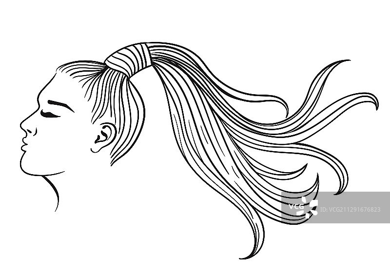 发型为黑色马尾辫的女性轮廓图片素材