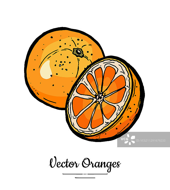 橙子集合：完整、一半和切块图片素材