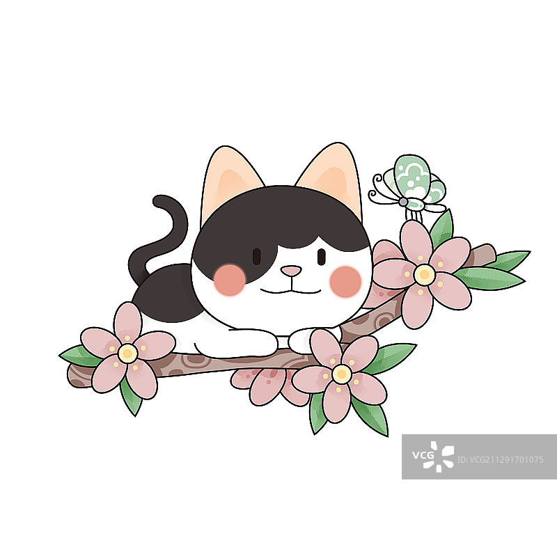 十二月猫与花之桃花图片素材