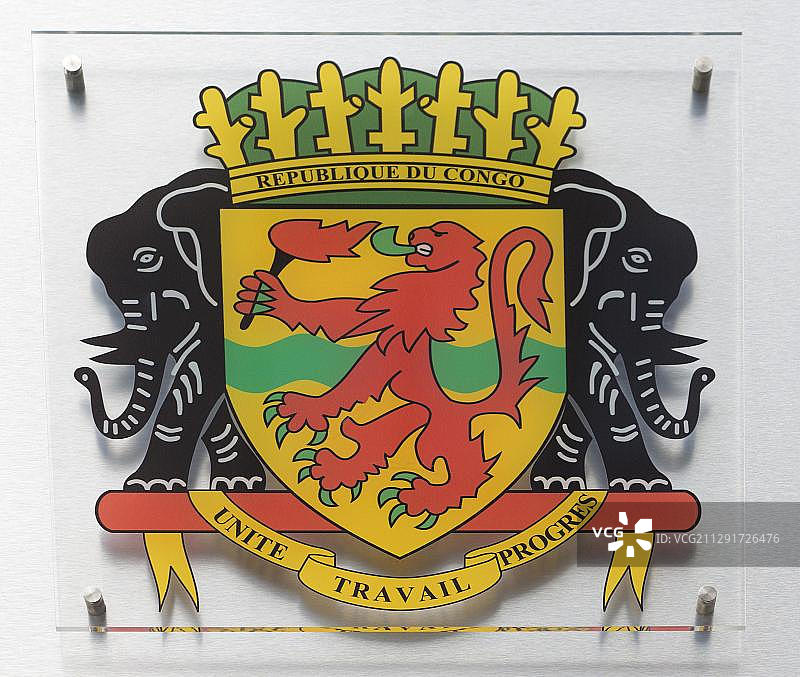 刚果共和国国徽，大使馆，德国柏林，欧洲图片素材