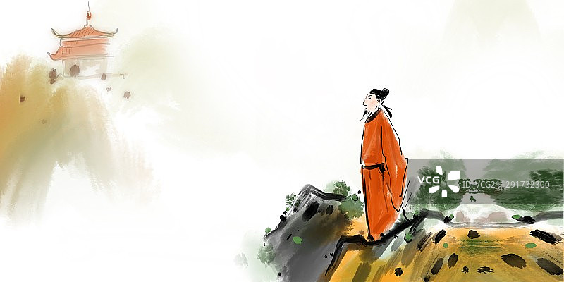 传统文化古典名著文学插图登高远眺图片素材