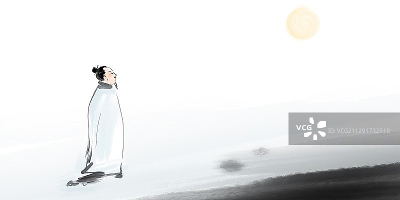 传统文化古典名著文学插图中秋节李白赏月图片素材