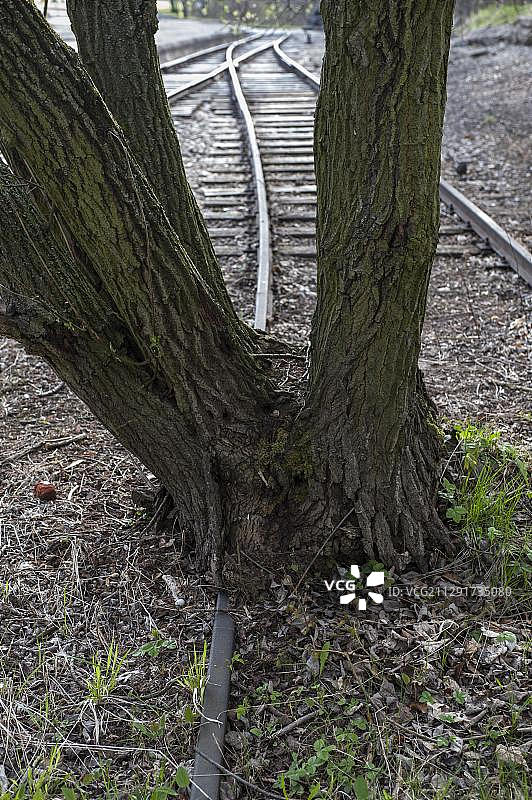 布痕瓦尔德集中营旧火车站及铁轨，德国魏玛图片素材