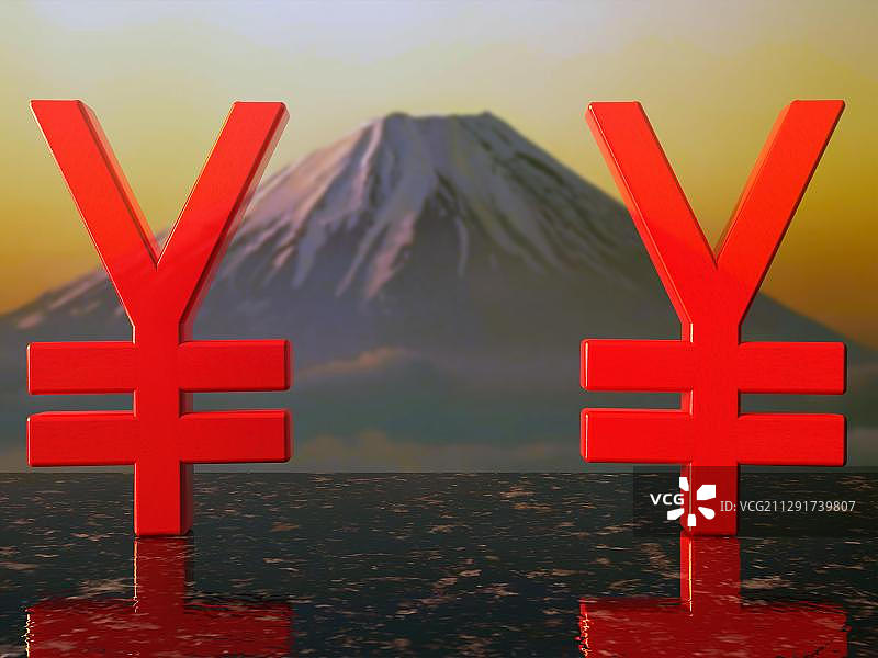 花岗岩上红色清漆绘制的日元货币符号图片素材