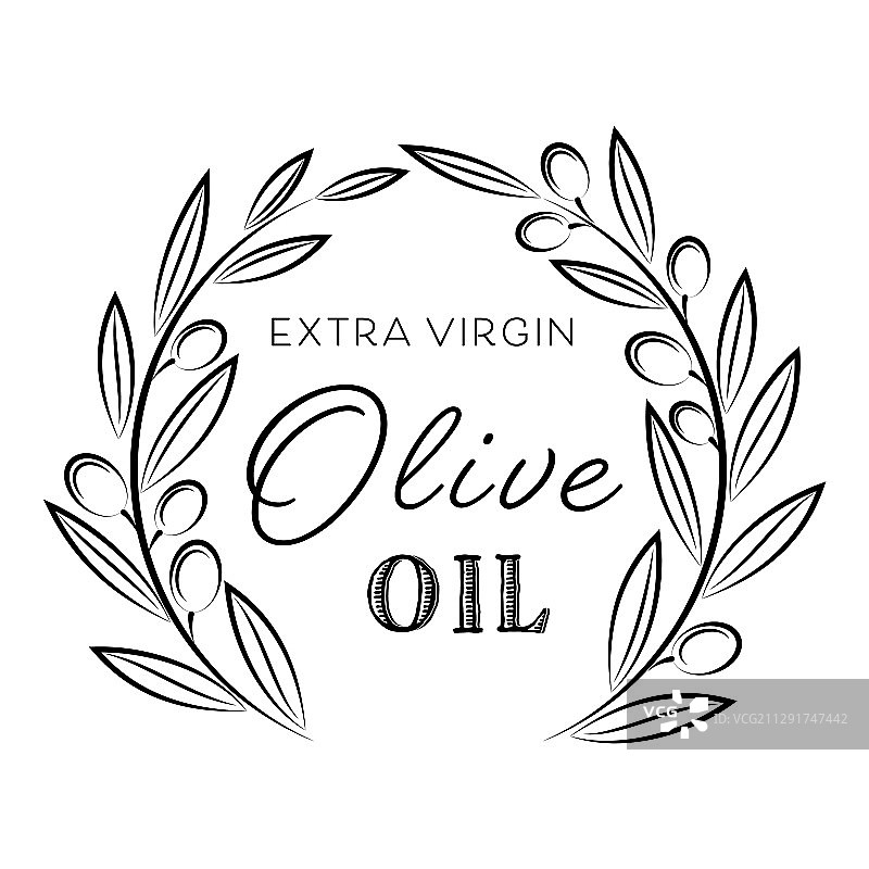 带树枝的黑橄榄油标签图片素材