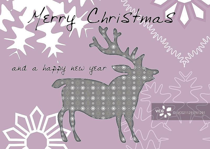 “圣诞快乐，新年快乐”圣诞贺卡，雄鹿插画图片素材