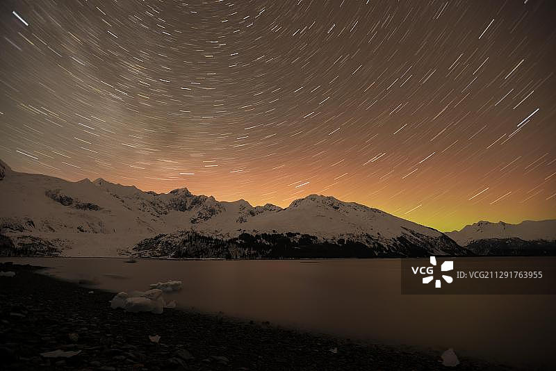 美国阿拉斯加：蛇形湾的极光图片素材