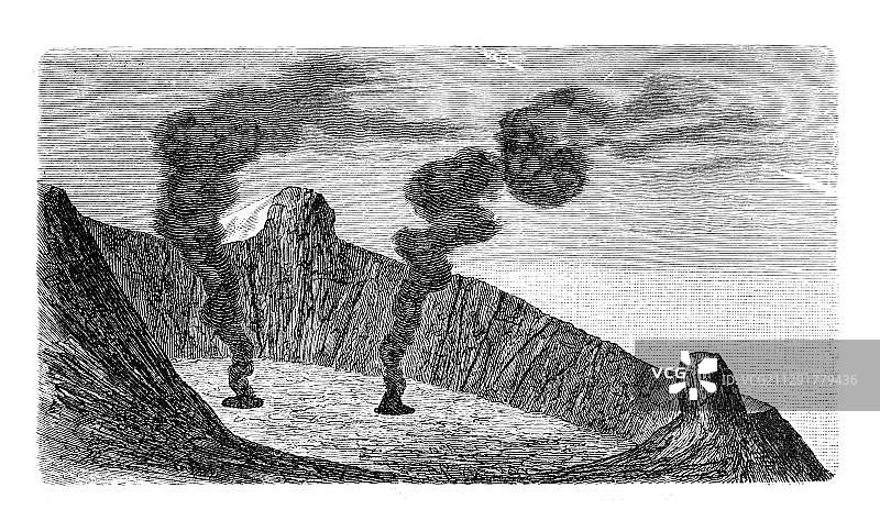 1804年至1805年埃特纳火山的火山口（《梅耶百科全书》，1897年）图片素材