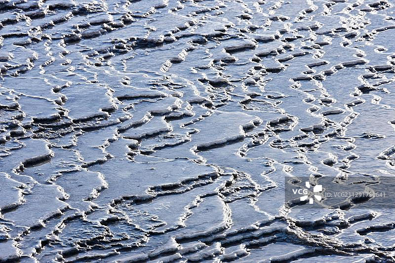 欧洲冰岛Hveravellir地热区Meyrarauga热水池的石灰华阶地细节图片素材