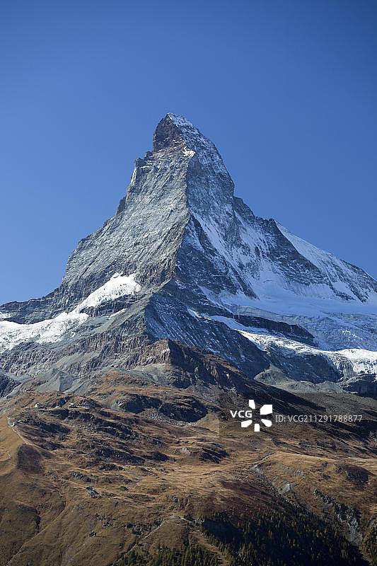 清晨的斯特利斯湖，俯瞰马特洪峰，瑞士策马特，瓦莱州，瑞士阿尔卑斯山图片素材