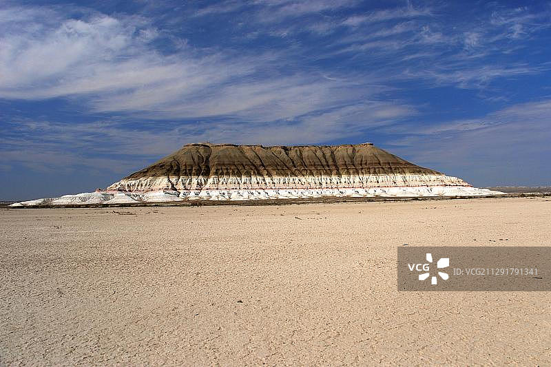 哈萨克斯坦乌斯秋尔特高原的彩色岩层图片素材