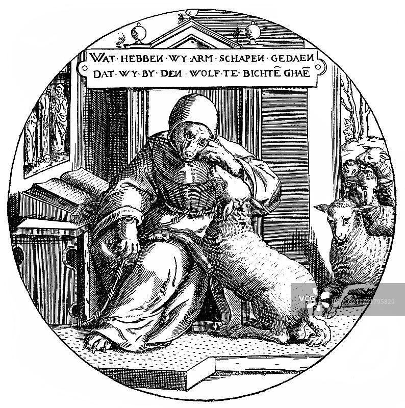 19世纪历史插图：16世纪反对天主教会滥用告解的小册子图片素材