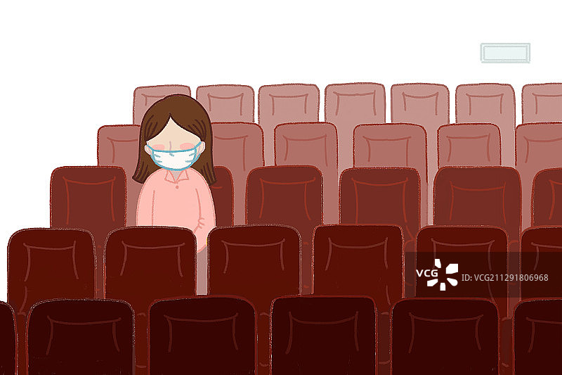 插画：影院复工后一个人看电影图片素材