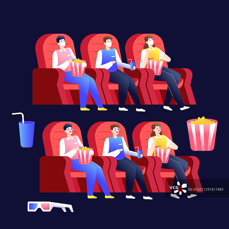 卡通电影节影院影城上映开幕营业娱乐休闲项目电商促销矢量插画图片素材