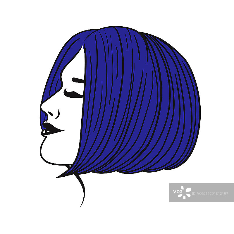 蓝色背景下的短发女人图片素材