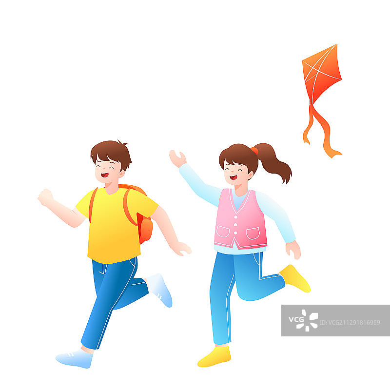 儿童节亲子游游乐园放风筝运动成长看护宝宝健康夏令营矢量插画图片素材