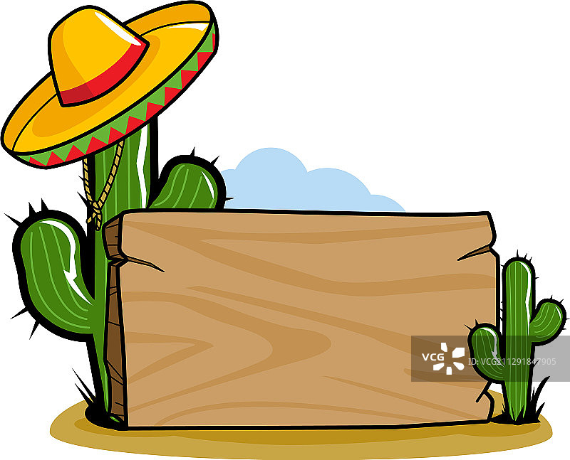 墨西哥沙漠中的路标与仙人掌图片素材