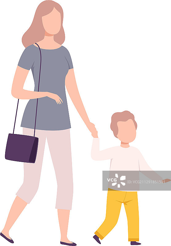 母子牵手同行图片素材