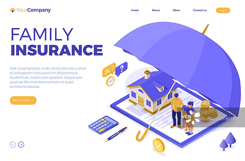 家庭房屋保险2.5D插画图片素材
