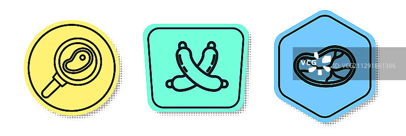 煎锅牛排肉、香肠交叉线条图片素材