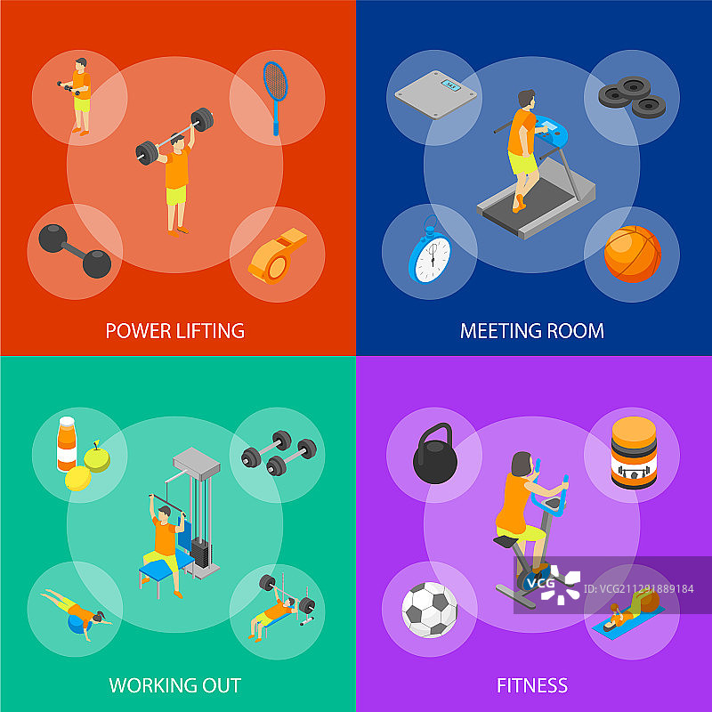 健身俱乐部概念2.5D等距视图图片素材