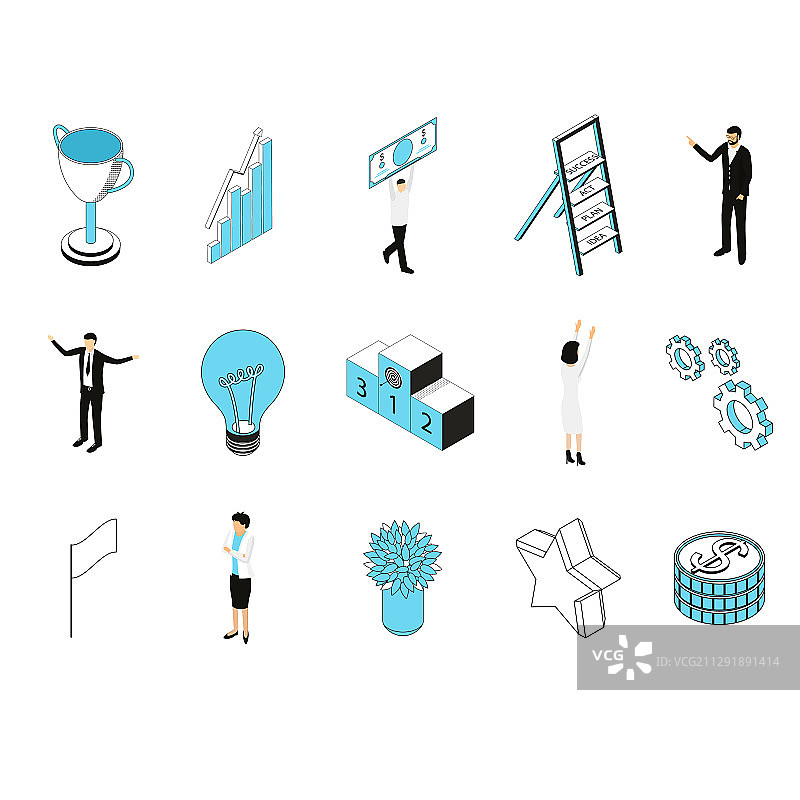 商业成功概念图标集2.5D图片素材
